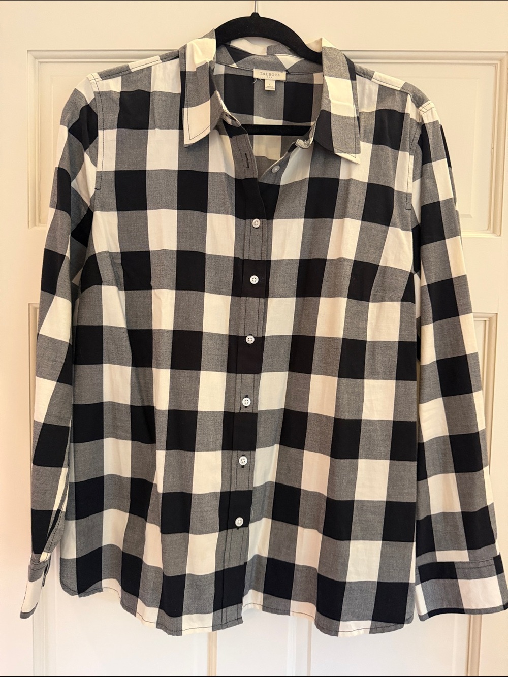 Talbots Black and White Buffalo Check Button-Down Shirt L